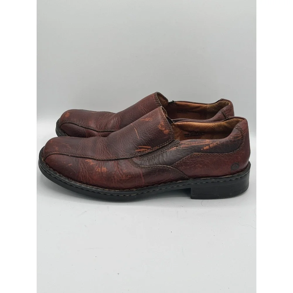 Born Men Brown Leather Slip On Loafers Square Toe Shoes Size US 10 EU 44